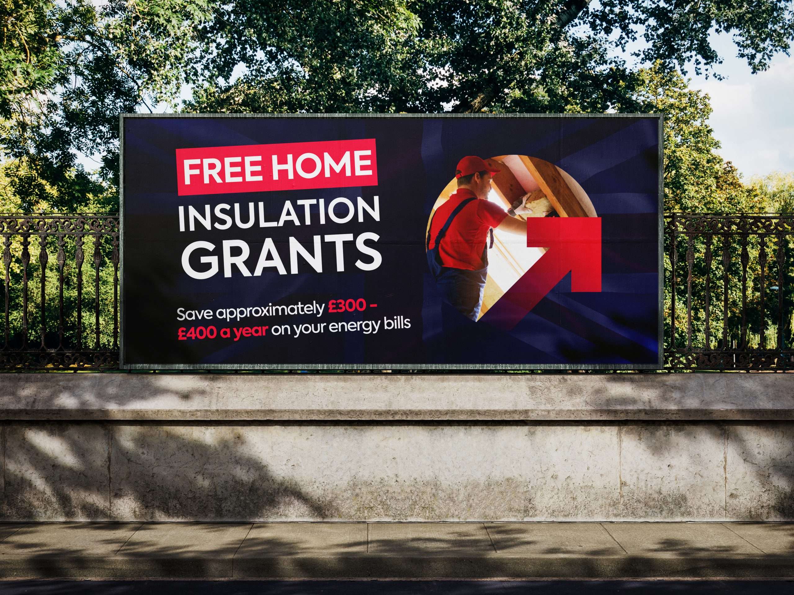 A branded Lead Pronto Free Home Insulation Grants billboard campaign