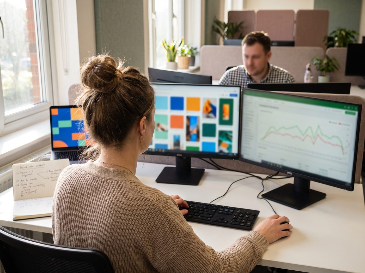 A paid social specialist reviewing advert creative and campaign performance