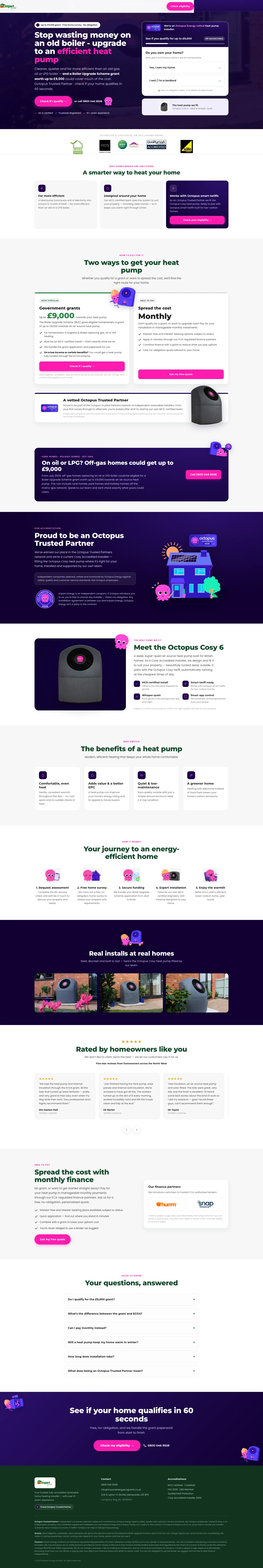 The Impact Energy heat pump landing page on desktop