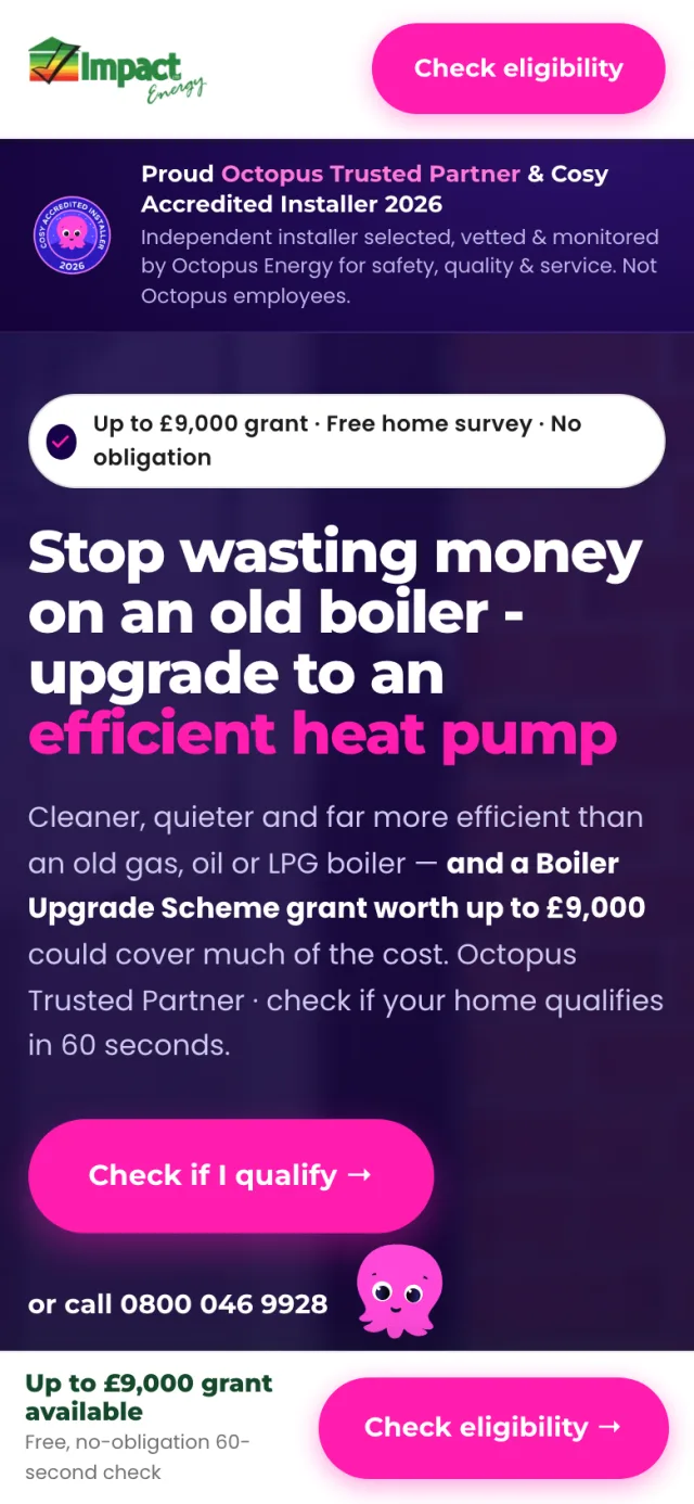 Custom Impact Energy heat pump landing page designed and built by Lead Pronto