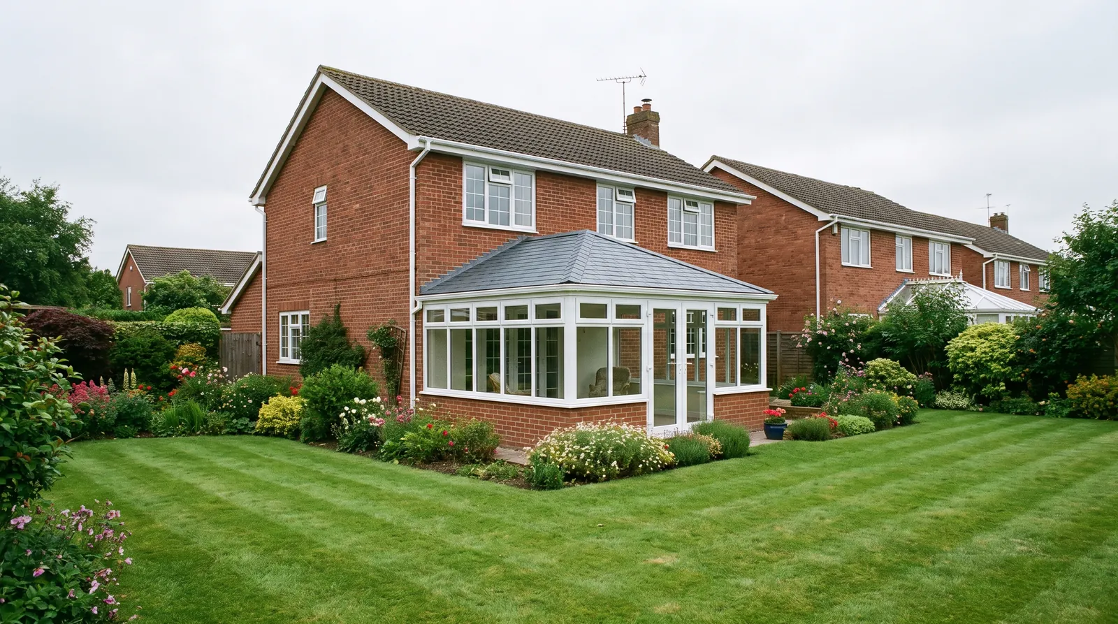 A UK conservatory with a new solid tiled replacement roof