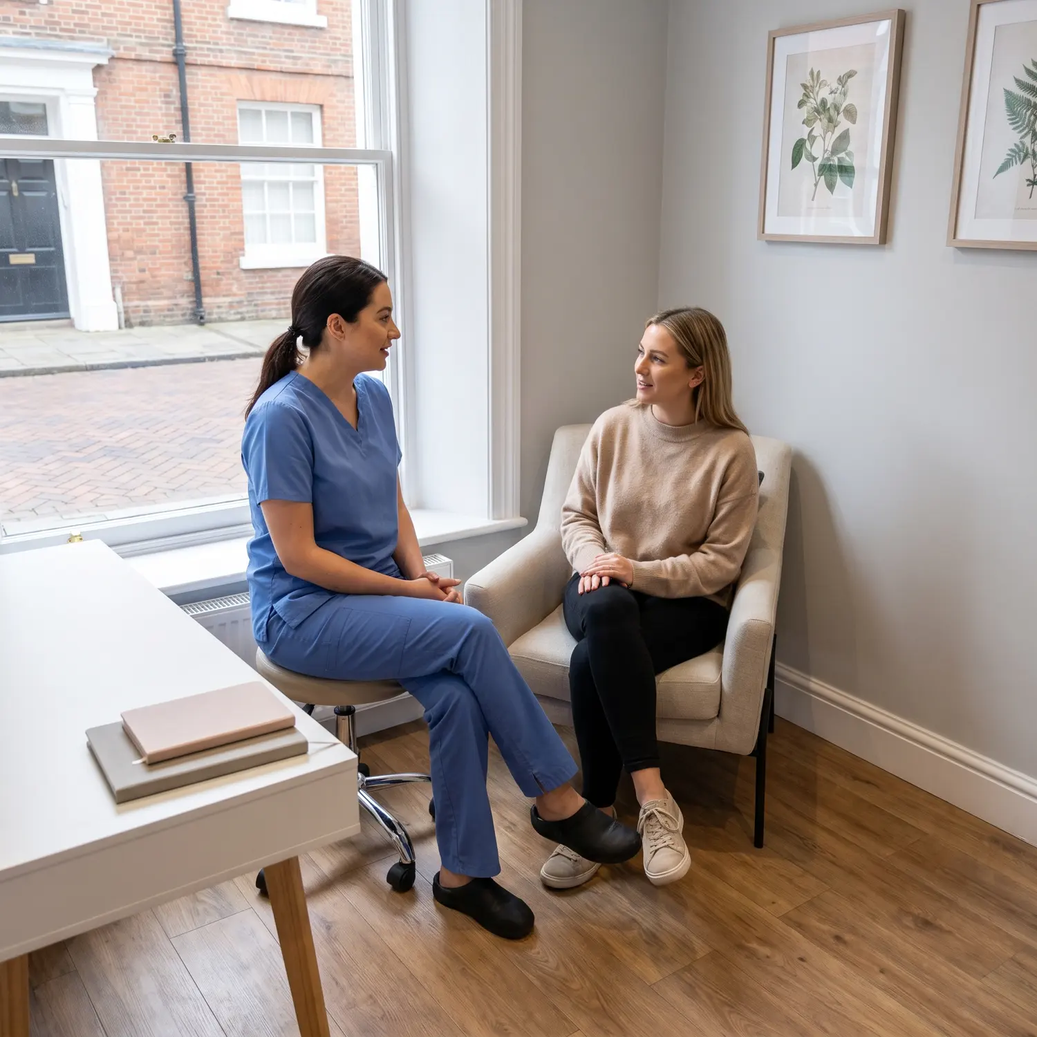 A practitioner consulting with a patient in a UK aesthetic clinic