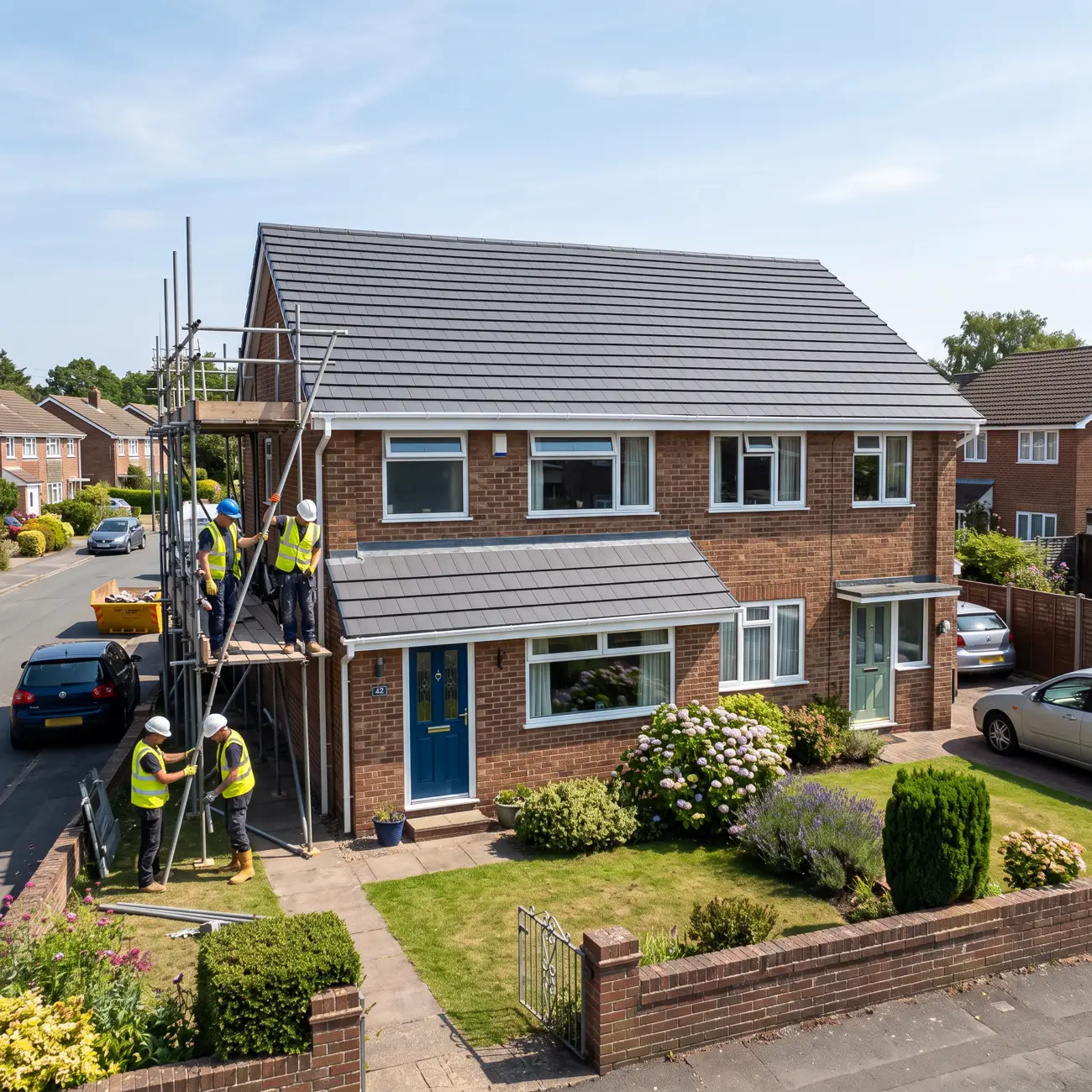 A freshly re-roofed UK semi-detached house