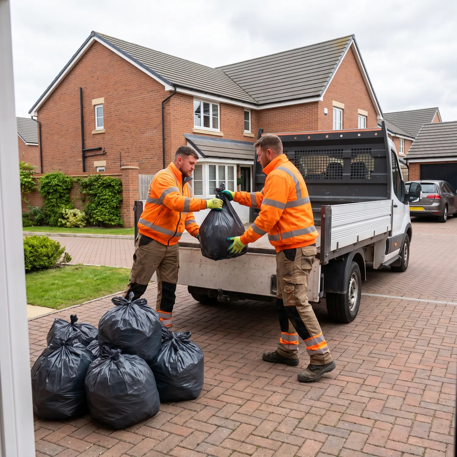 Operatives loading household and garden waste into a tipper van
