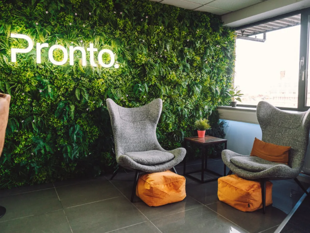 Reception at the Pronto office, with the living wall